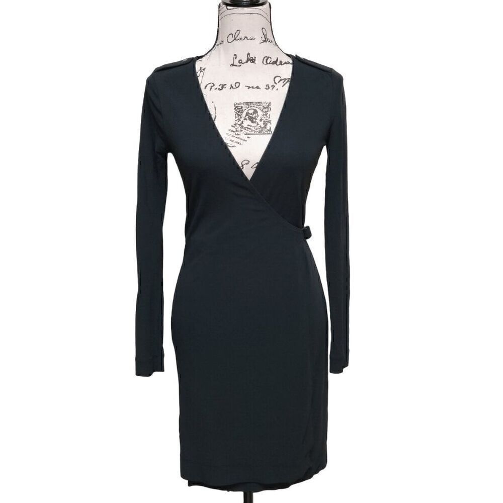 BANANA REPUBLIC Black Stretch Long Sleeve Belted Wrap Dress Size XS